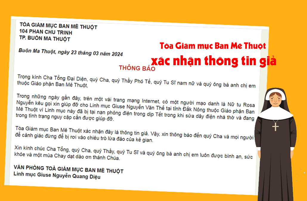 Mạo danh là nữ tu Rosa Nguyễn kêu gọi xin giúp đỡ